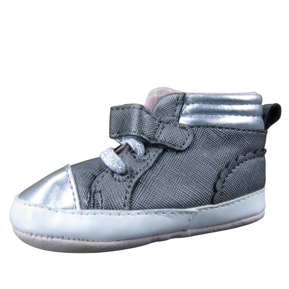 Ro+Me by Robeez Infant 0-6M Gray Silver Synthetic Crib‎ Shoes Soft Sole